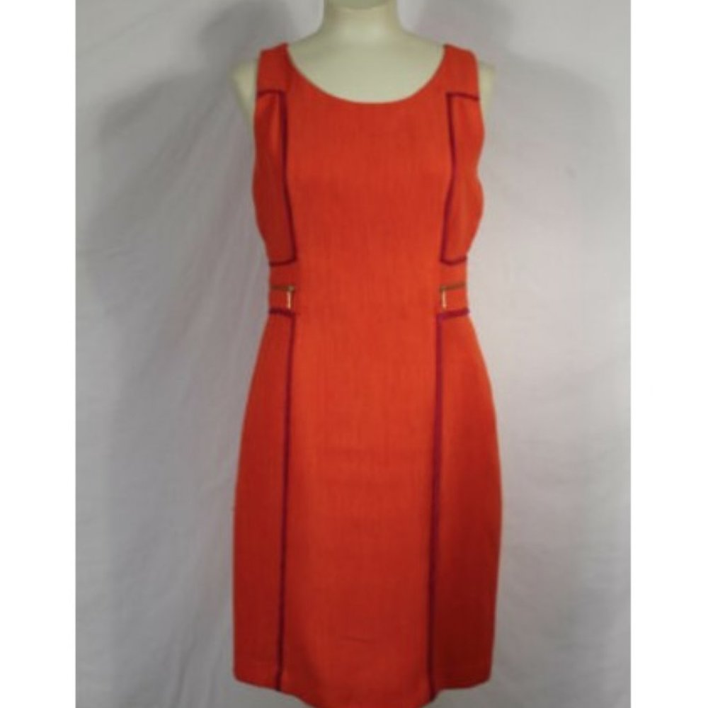 INC Orange Sleeveless Dress Red Trim Sheath Sz 6